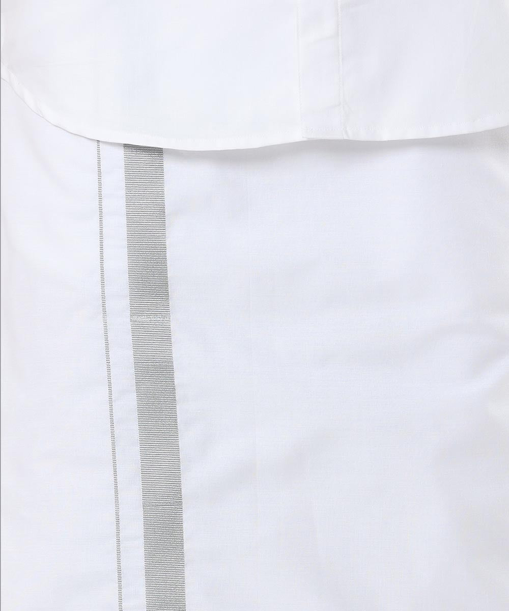 MISTY SILVER BORDER WHITE SET HALF SLEEVE DOUBLE DHOTI