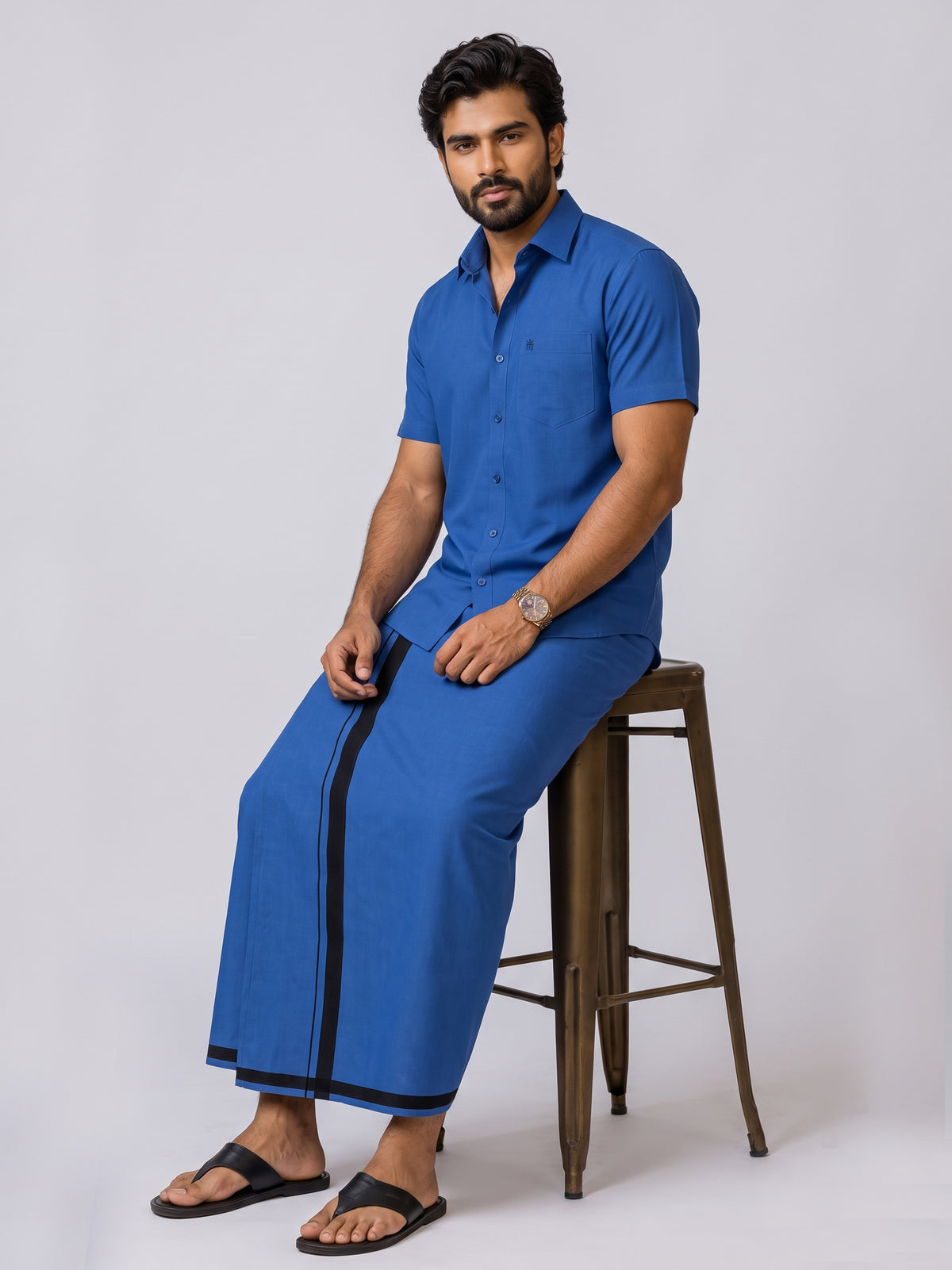 Genz Loungewear Colour Shirt Half Sleeve and Matching Dhoti Single Combo Set - 88009