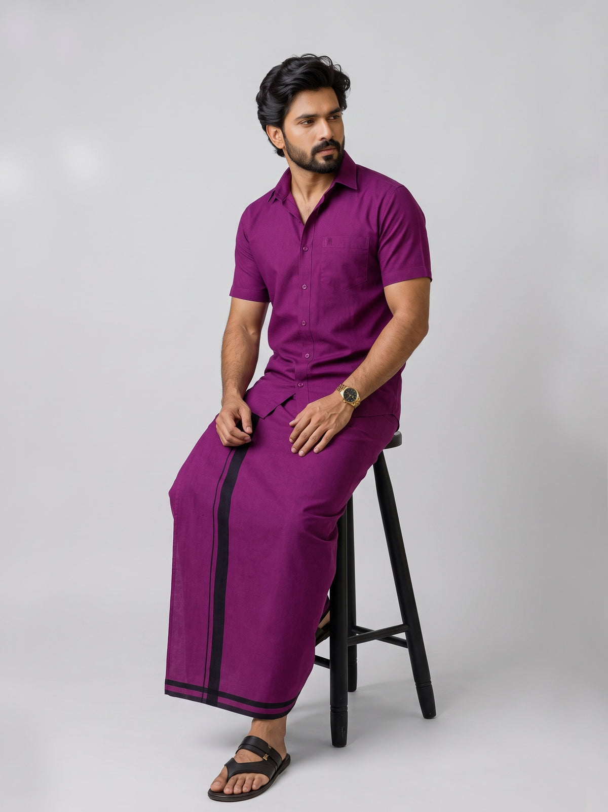 Genz Loungewear Colour Shirt Half Sleeve and Matching Dhoti Single Combo Set - 88001