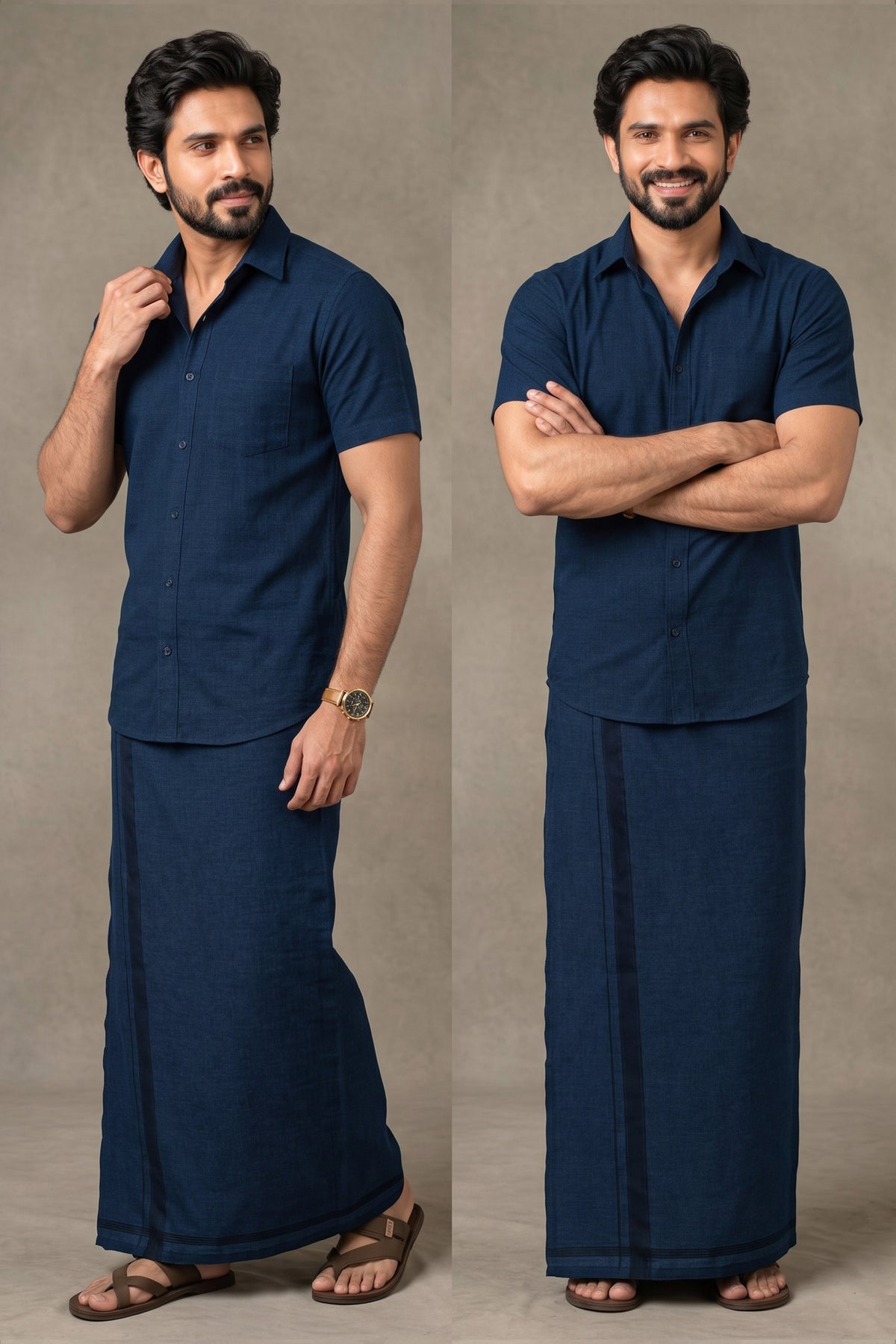 Genz Loungewear Colour Shirt Half Sleeve and Matching Dhoti Single Combo Set - 88017 - Navy