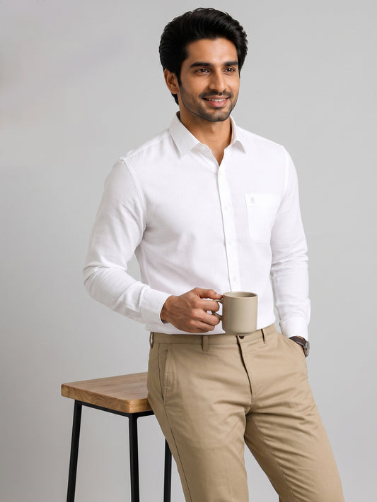 Linen Max Formal White Shirt For Men