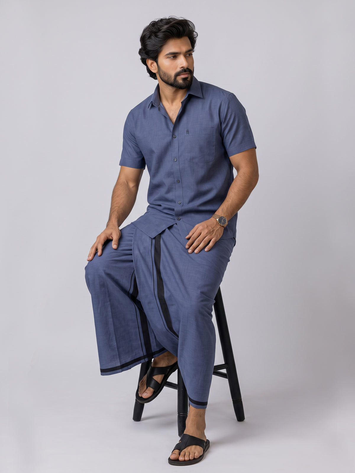 Genz Loungewear Colour Shirt Half Sleeve and Matching Dhoti Single Combo Set - 88007