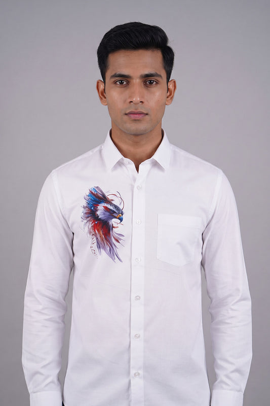 Men Casual Printed White Shirt - Eagle