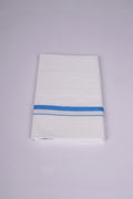 Mens Cotton Blend White Dhoti Single Small  Border 2.00 m|HS-17 DODGER BLUE