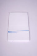 Mens White Single Dhoti Cotton Blend with Small Border - 2.00M | SS-25 - Blue
