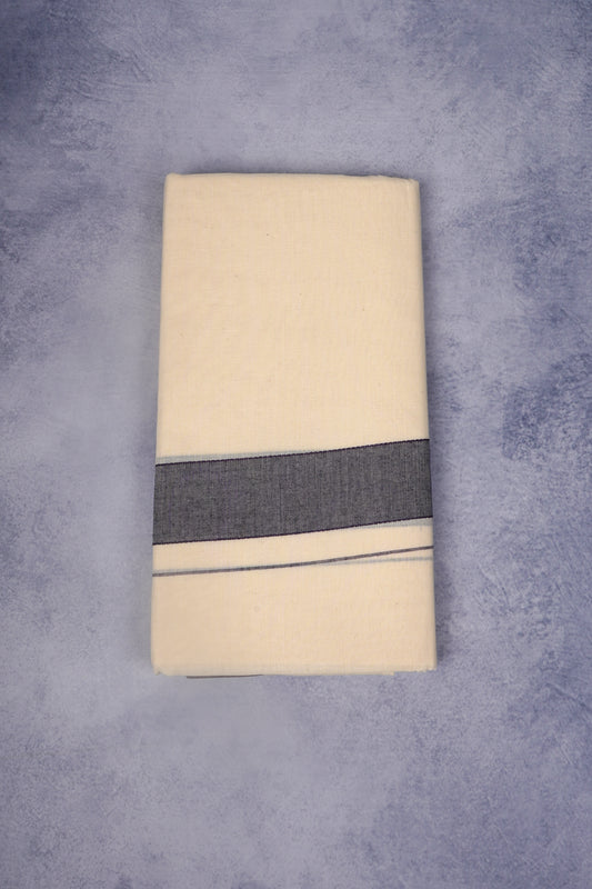 FCD-39C CREAM DOUBLE DHOTHIE 4.00 MTR - Dark Blue