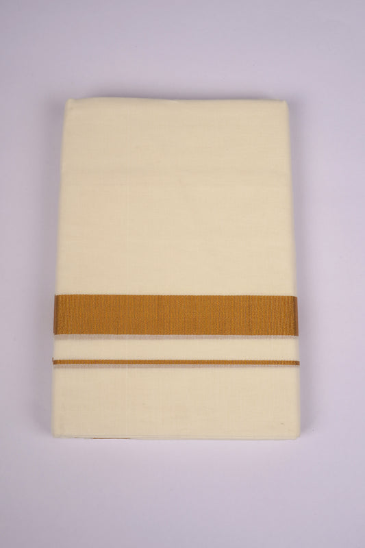Mens Cream Double Dhoti Pure Cotton with Gold Jari Border - 4.00M | GLD-39C