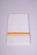 Mens Cotton Blend White Dhoti Single Small  Border 2.00 m|HS-05 GOLDEN YELLOW