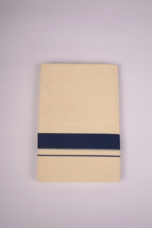 FD-08C CREAM DOUBLE DHOTHIE 3.80 MTR-Dark Blue