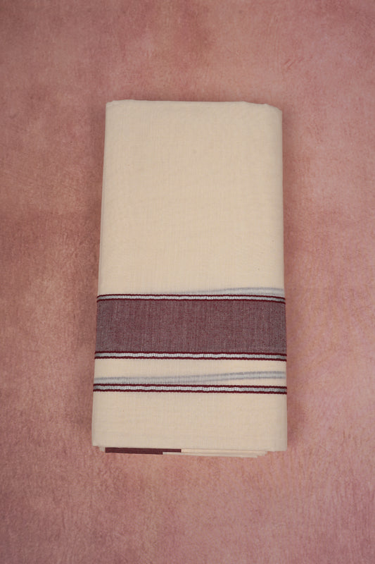 FCD-364C CREAM DOUBLE DHOTHIE 3.80 MTR - Brown