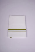 Mens White Single Dhoti Cotton Blend with Big Border - 1.90M | HS-19 - Green