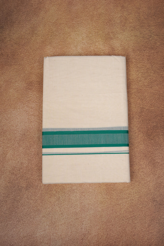 FD-174C CREAM DOUBLE DHOTHIE 3.80 MTR - Green