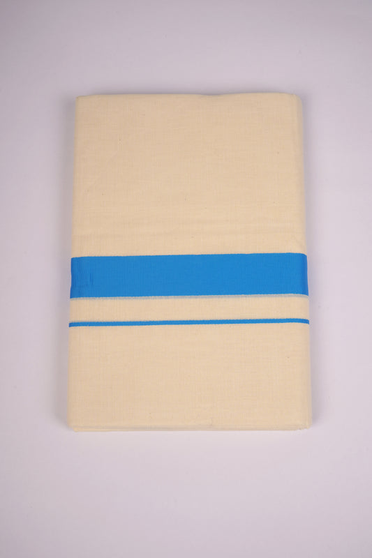 FD-08C CREAM DOUBLE DHOTHIE 3.80 MTR-Ajantha Blue