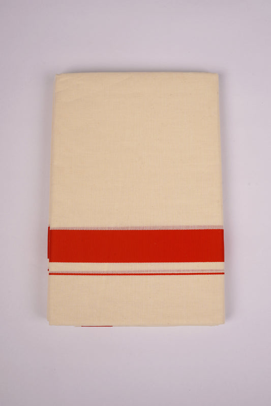 FD-08C CREAM DOUBLE DHOTHIE 3.80 MTR-Dark Orange