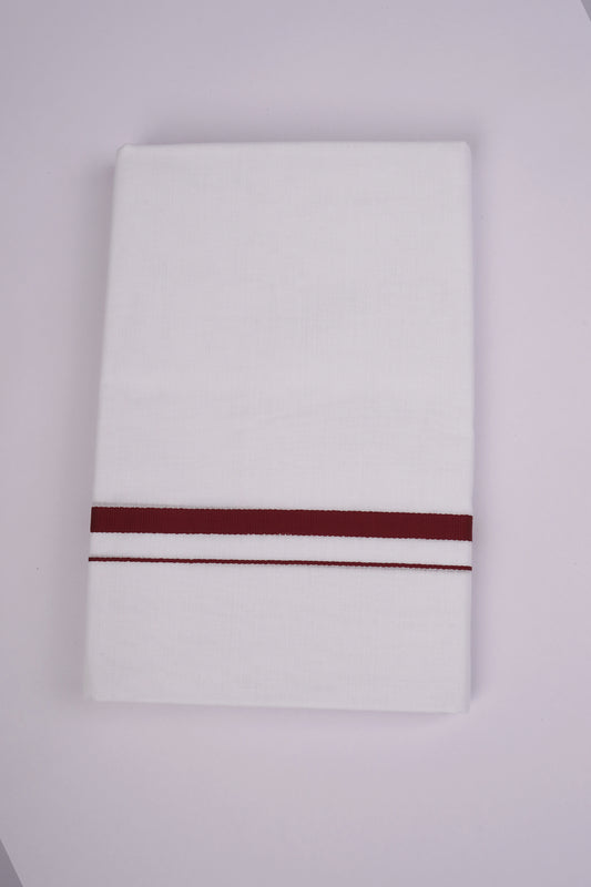 HD-25 WHITE DOUBLE DHOTI  3.80 MTR - Maroon