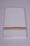 Mens White Single Dhoti Cotton Blend with Big Border - 2.00M | QS-04 - Orange