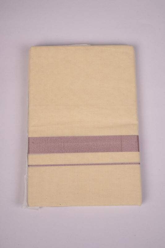 Cotton Blend Double Cream Dhoti With Rose Jari Border 3.80 M - GLD-135c