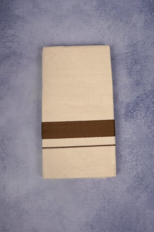 FCD-366C CREAM DOUBLE DHOTHIE 3.80 MTR - Dark Brown