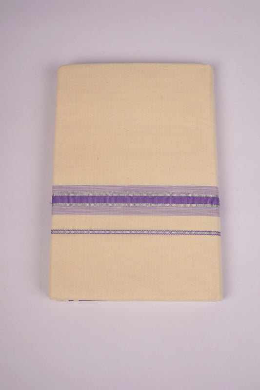 FD-187C CREAM DOUBLE DHOTHIE 3.80 MTR - purple