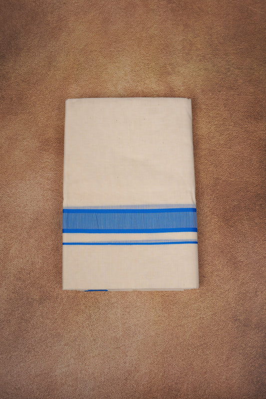 FD-174C CREAM DOUBLE DHOTHIE 3.80 MTR - Ajantha Blue