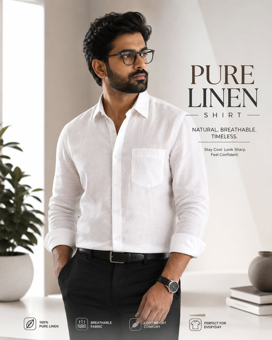 PURE LINEN WHITE FULL SLEEVE SHIRT - 6026 MEN WHITE SHIRT