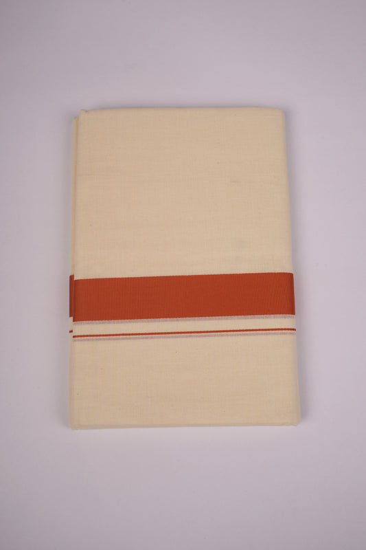 FD-08C CREAM DOUBLE DHOTHIE 3.80 MTR-Dark Orange