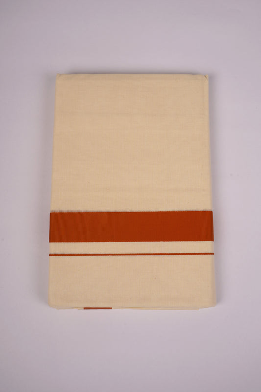 FD-08C CREAM DOUBLE DHOTHIE 3.80 MTR-Light Orange