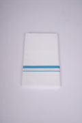 Mens White Single Dhoti Cotton Blend with Big Border - 1.90M | HS-19 - Ajantha Blue
