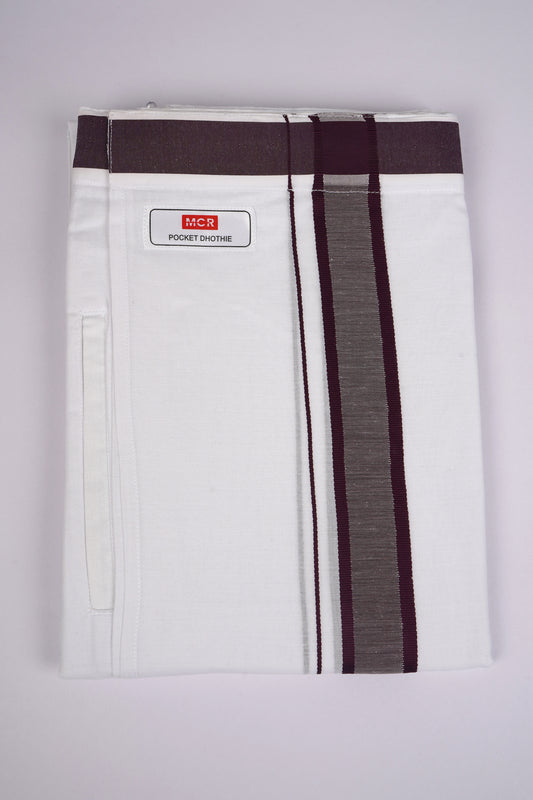 PKT FD-02 VELCRO WHITE DOUBLE DHOTI - Maroon