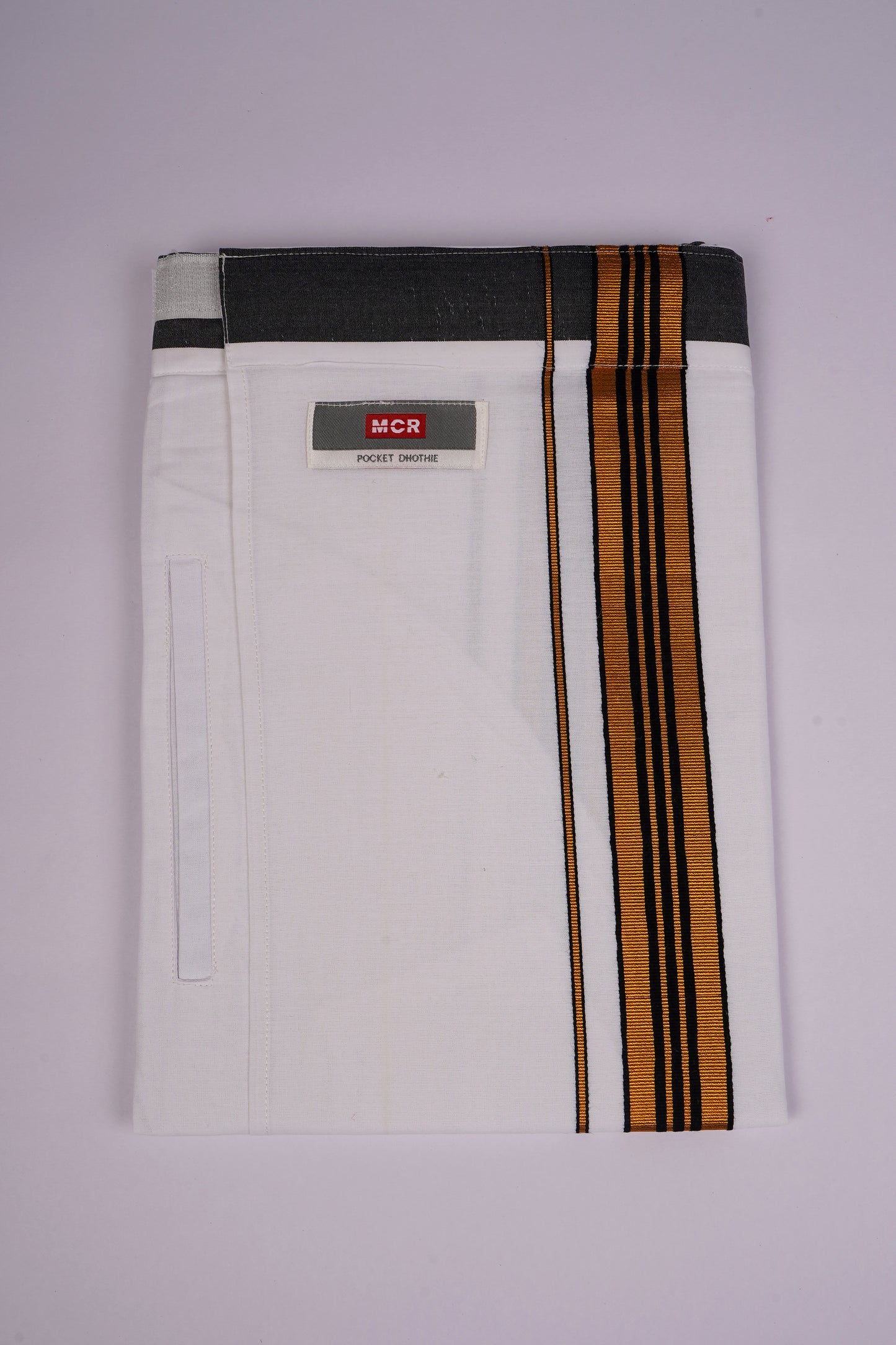 PKT FS-01 VELCRO WHITE SINGLE DHOTI -Gold Black
