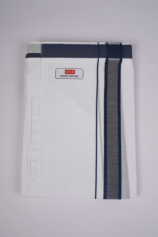 PKT FD-02 VELCRO WHITE DOUBLE DHOTI - Blue