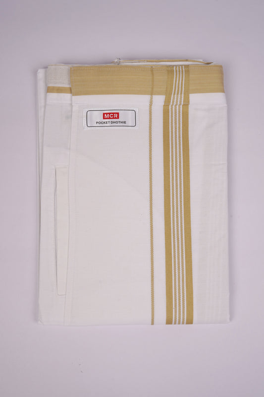 PKT FS-01 VELCRO WHITE SINGLE DHOTI -Light yellow