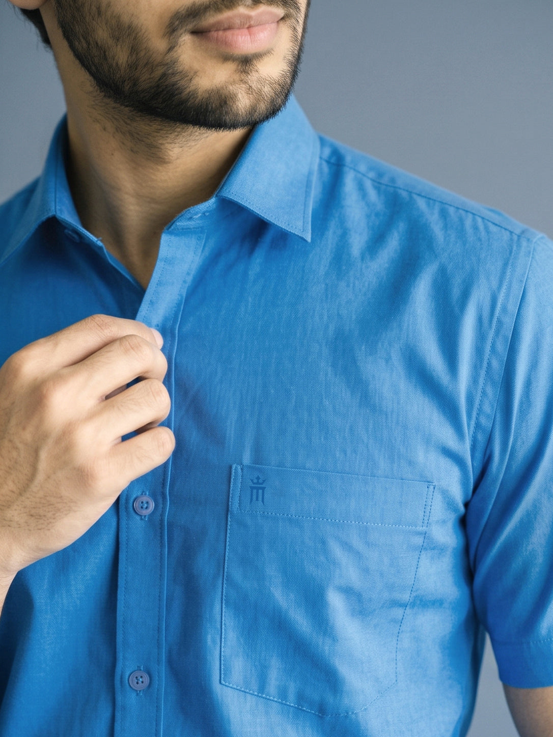 Stain Free Half Sleeve Formal Blue Color Shirt For Men-68007
