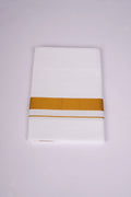 Cotton Blend Single White Dhoti With Gold Jari Border 2.00 M - GLS-10