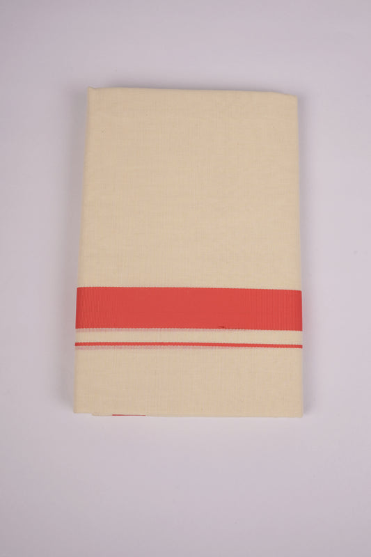 FD-08C CREAM DOUBLE DHOTHIE 3.80 MTR-Ramar Orange