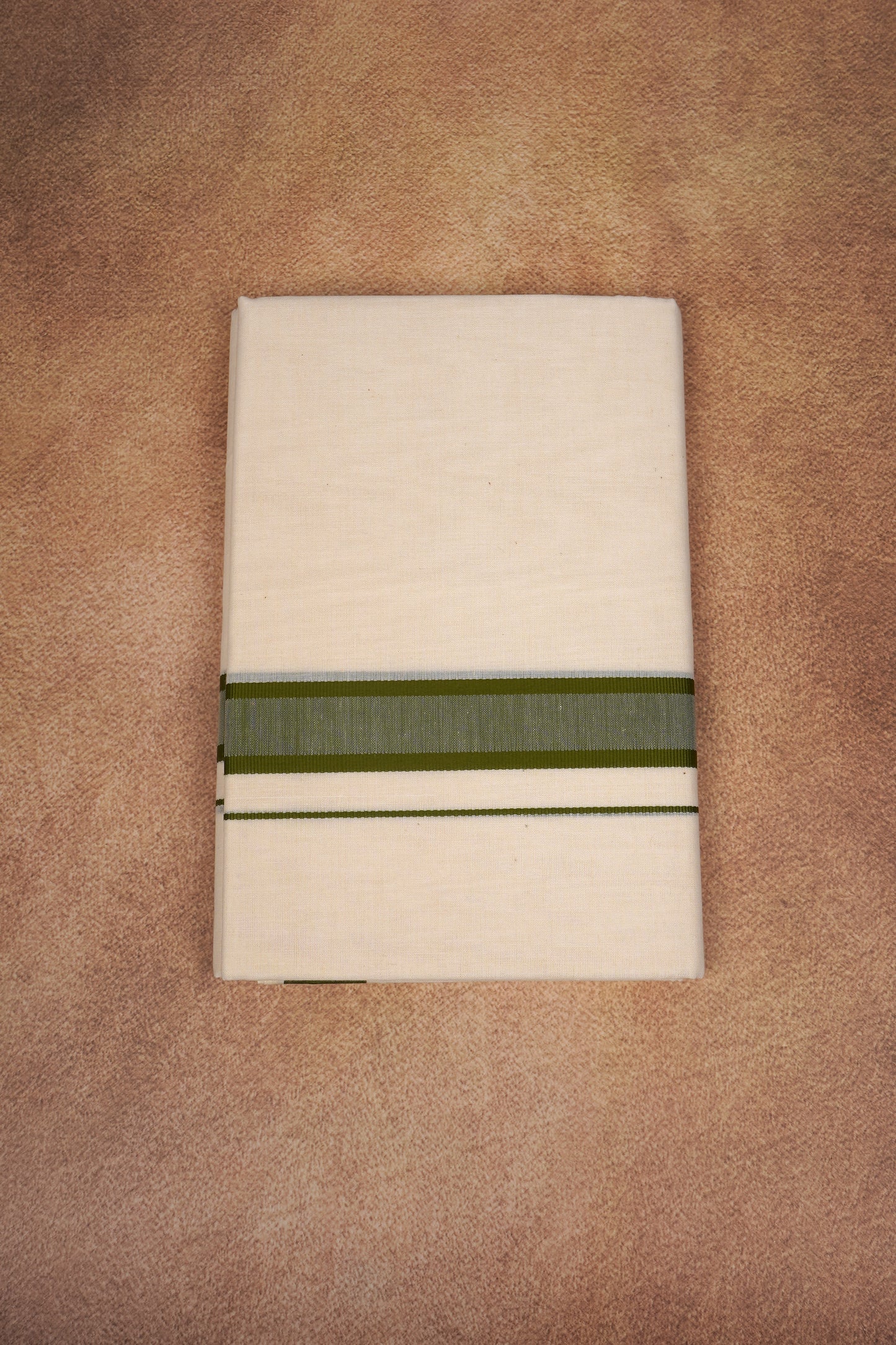 FD-174C CREAM DOUBLE DHOTHIE 3.80 MTR -Dark Green