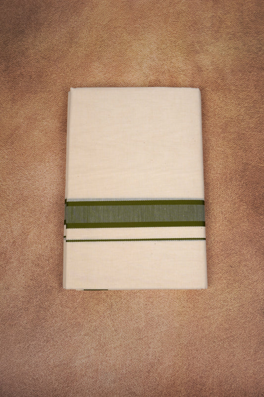 FD-174C CREAM DOUBLE DHOTHIE 3.80 MTR -Dark Green