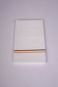 Mens White Single Dhoti Cotton Blend with Small Border Stitched - 2.00M | SS-21 - orange