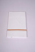 Mens White Single Dhoti Cotton Blend with Small Border - 1.90M | SS-23 - Orange