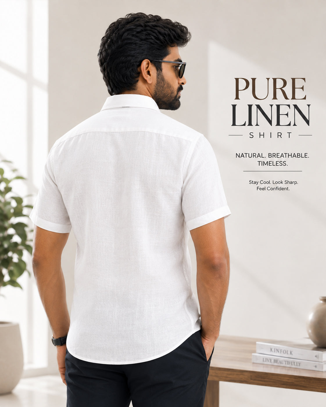 PURE LINEN WHITE HALF SLEEVE SHIRT - 6026 MEN WHITE SHIRT