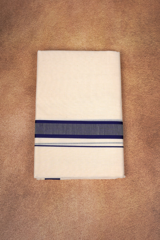 FD-174C CREAM DOUBLE DHOTHIE 3.80 MTR - Light Blue