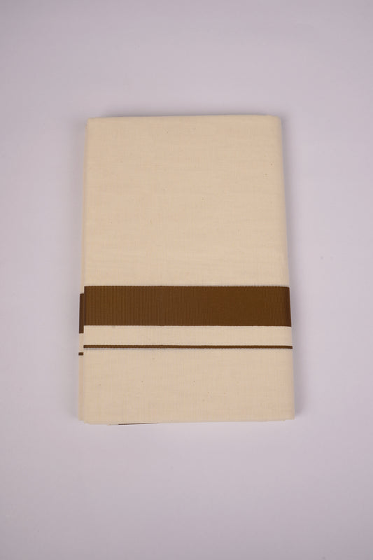 FD-08C CREAM DOUBLE DHOTHIE 3.80 MTR-Kaaki