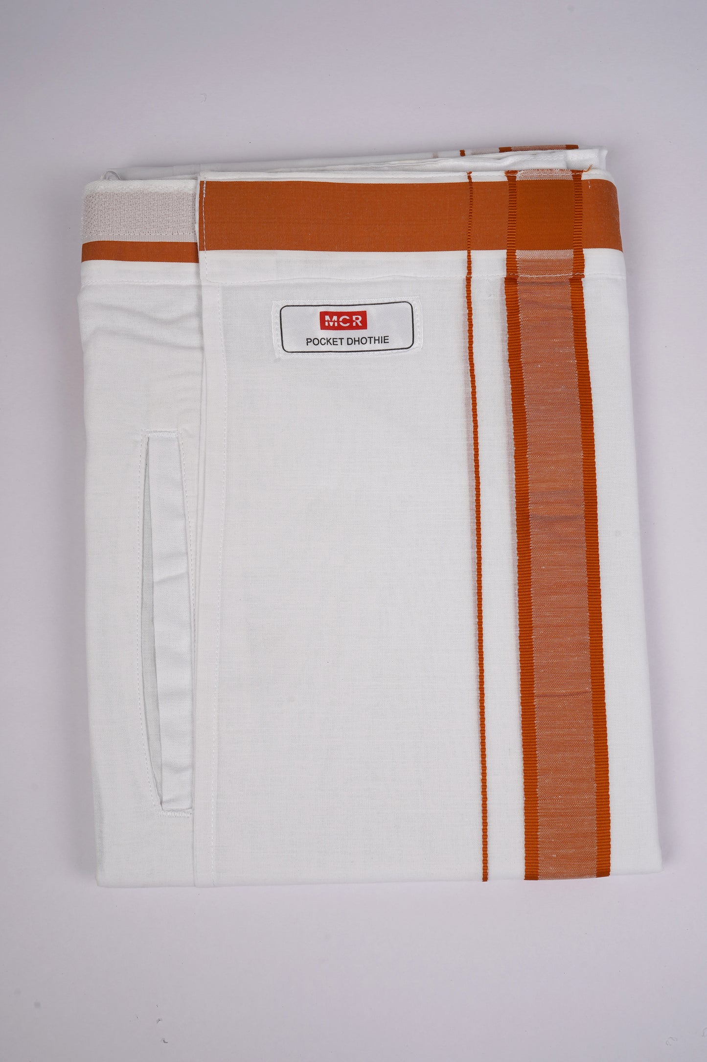 PKT FD-02 VELCRO WHITE DOUBLE DHOTI  - Orange