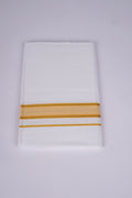 Mens Cotton Blend White Dhoti Single Fancy Border 2.00 m|FS-106 GOLDEN YELLOW