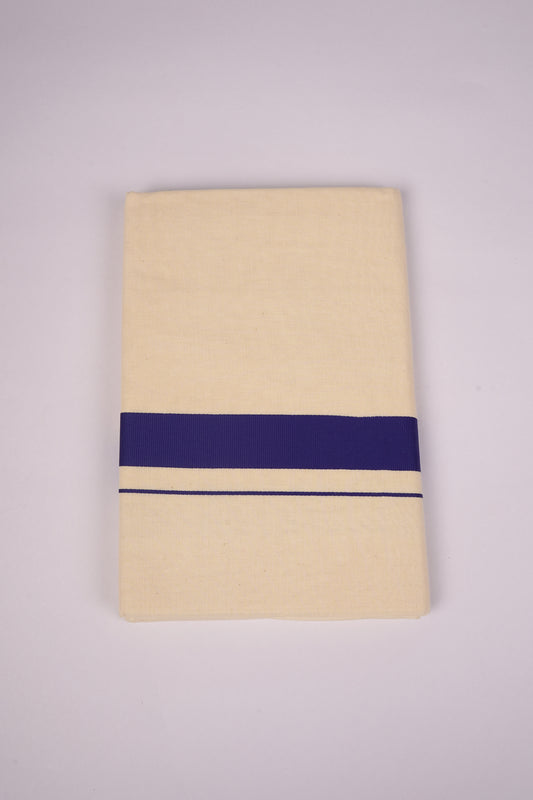 FD-08C CREAM DOUBLE DHOTHIE 3.80 MTR-Navy Blue