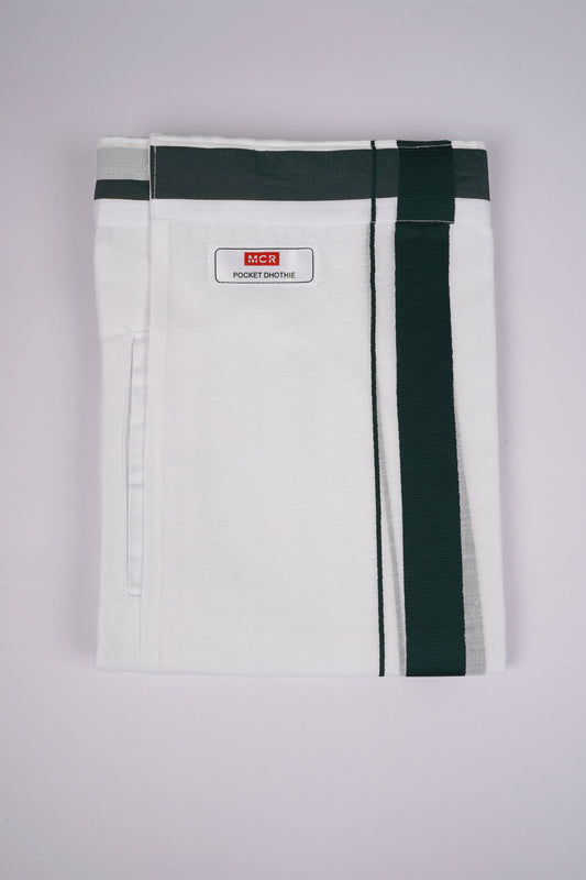 PKT FD-01 VELCRO WHITE DOUBLE DHOTI - Dark Green