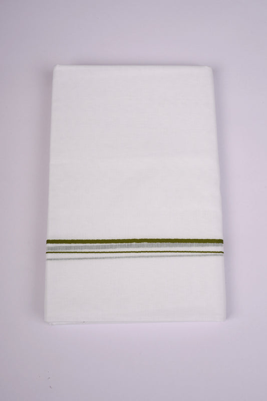 SD-12 WHITE DOUBLE DHOTI  3.70 MTR - Green