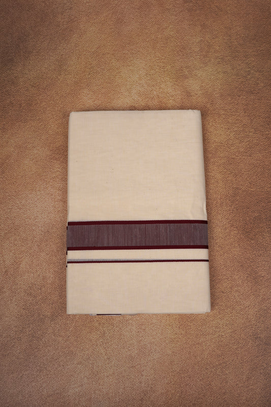 FD-174C CREAM DOUBLE DHOTHIE 3.80 MTR - Dark Brown