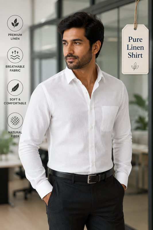 LINEN KING Formal White Shirt For Men