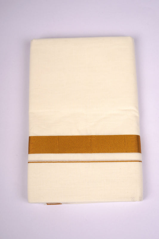 Cotton Blend Cream Double Dhoti with Gold Jari Border 3.80 M - GLD-33C